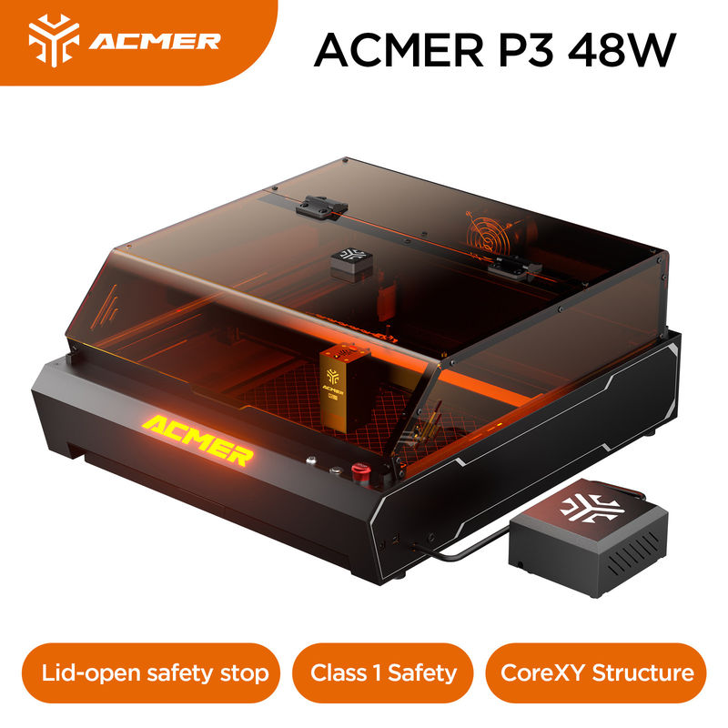 ACMER P3 48W grabador láser, 0.01mm de precisión de diodo cortador láser para el metal de madera y algunos oscuros opaco acrílico