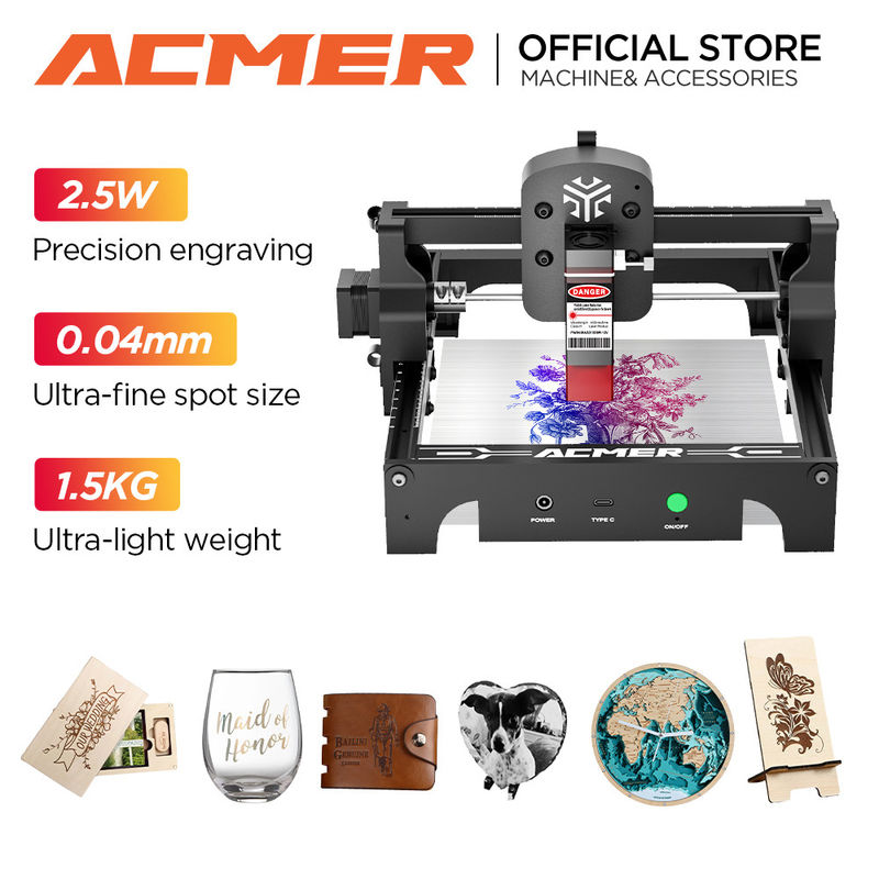 ACMER S1 Máquina de grabado láser portátil mini 0.04 * 0.04mm Tamaño de punto para madera de acero inoxidable