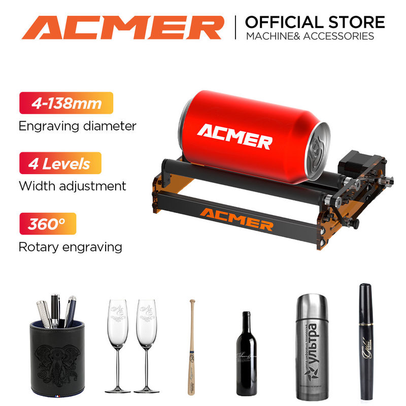 ACMER M2 Lasers de rodillos rotativos soportan grabado objetos cilíndricos botellas de vidrio copos con tallo