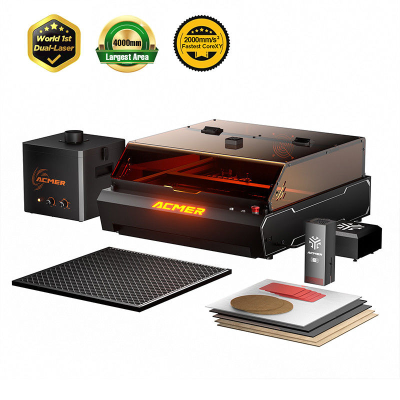 ACMER P3 2 en 1 grabador láser doble con láser de diodo de 10W láser IR de 2W y purificador de aire de humo AP220