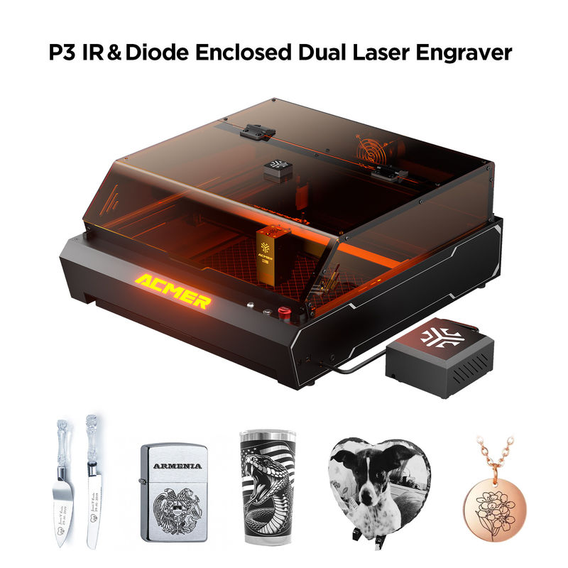 ACMER P3 96W grabador láser CNC de alta velocidad Fuselaje de perfil de aluminio 10000mw Diodo láser Método de comunicación USB / APP / TF