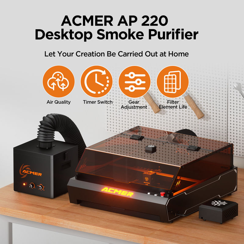 ACMER AP220 Purificador de aire de humo Máquina de grabado láser silenciosa y versátil Accesorios para tuberías